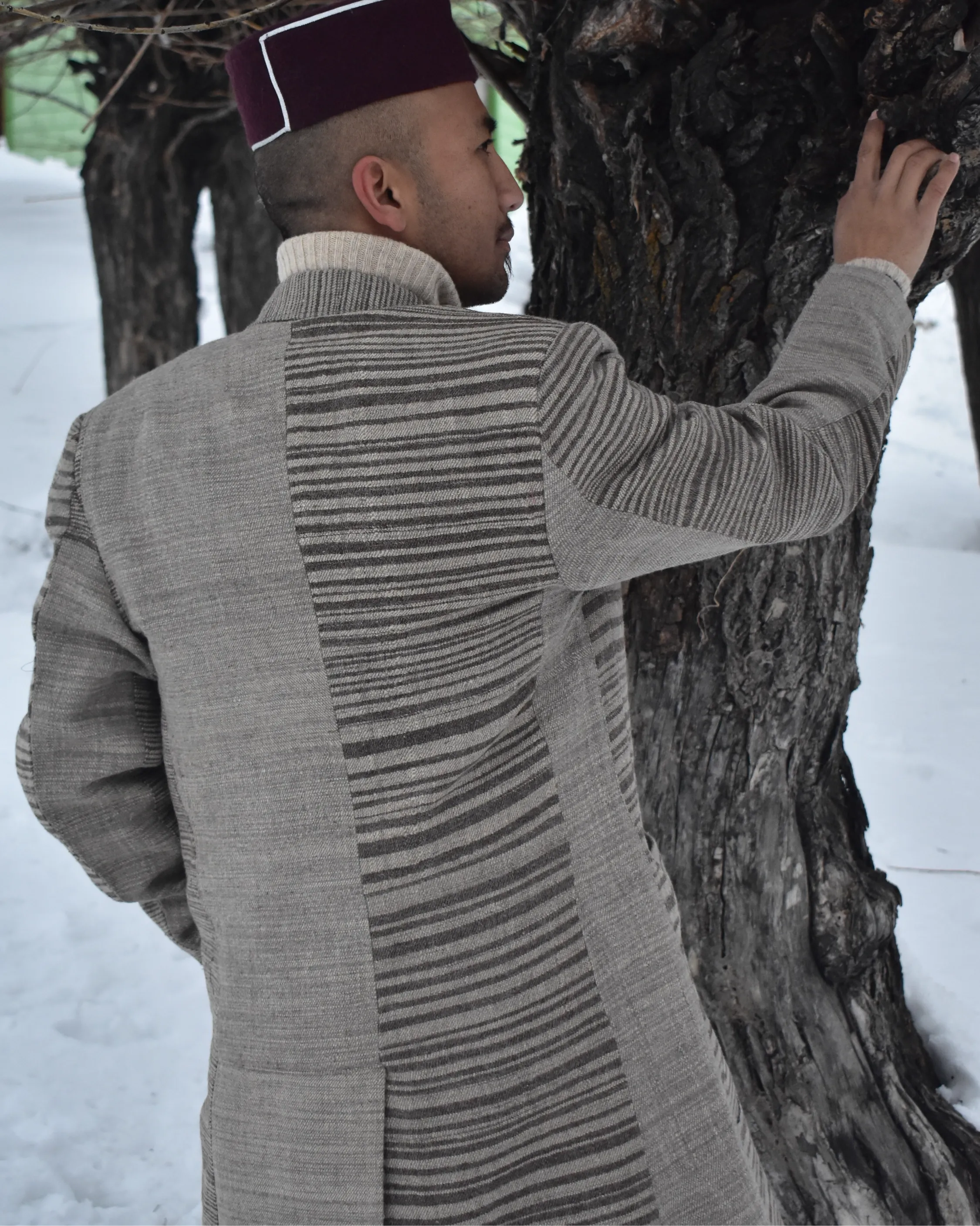 RE:MEND STRIPED WOOL COAT