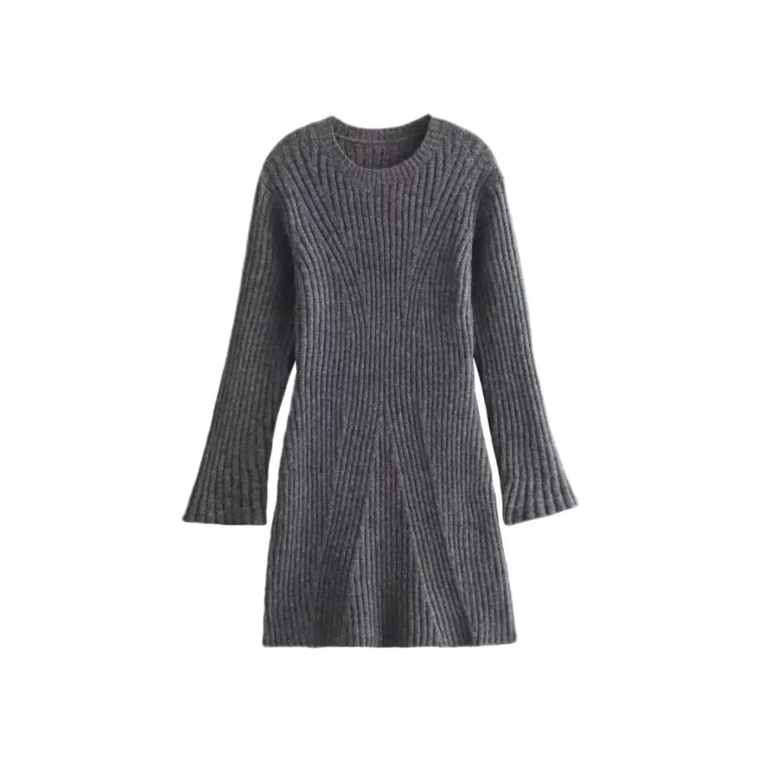 Ribbed Knitted Stylish A-line Dress