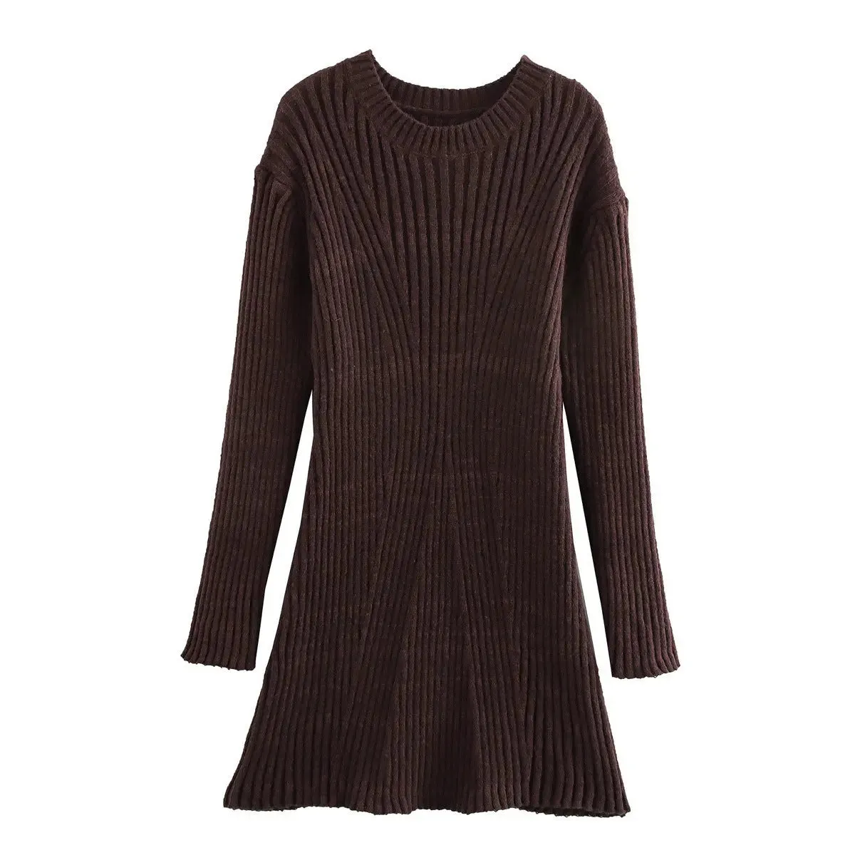 Ribbed Knitted Stylish A-line Dress