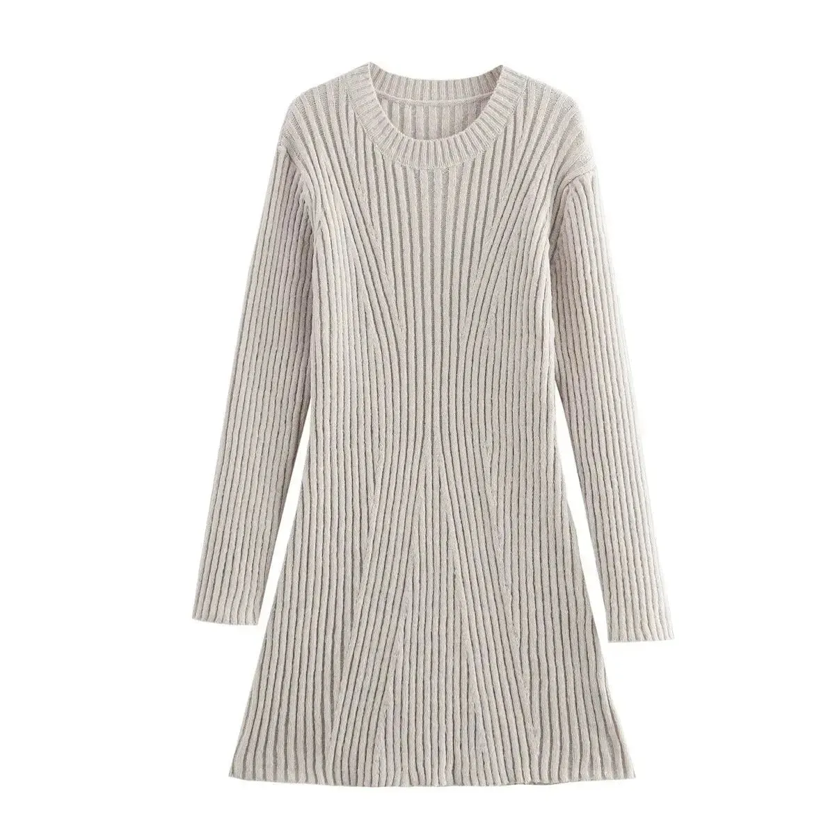 Ribbed Knitted Stylish A-line Dress