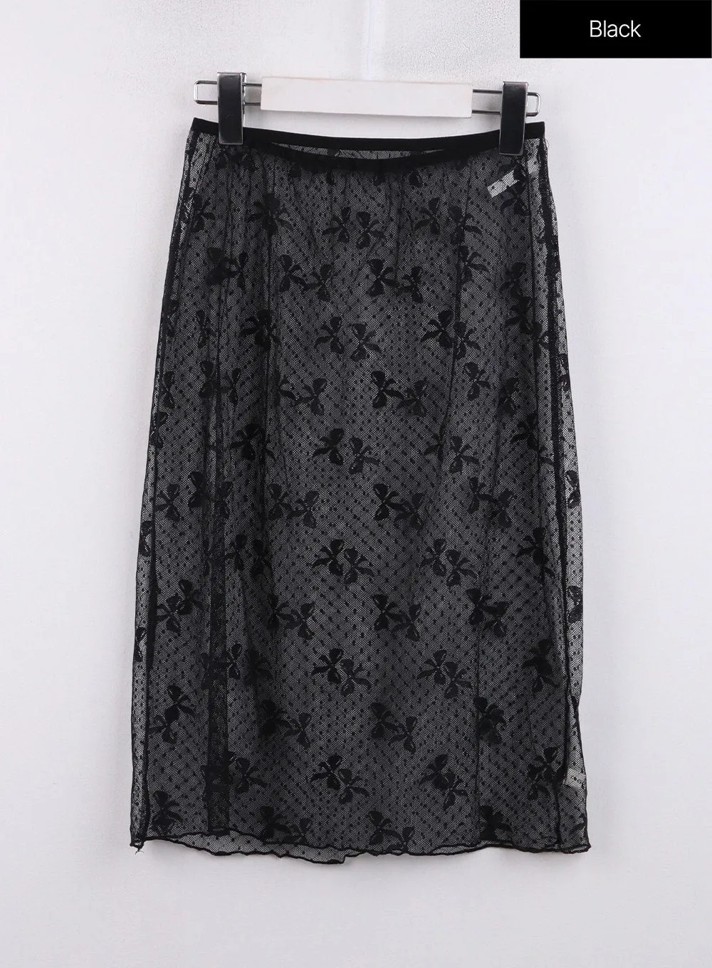 Ribbon Detail Long Mesh Skirt CJ423