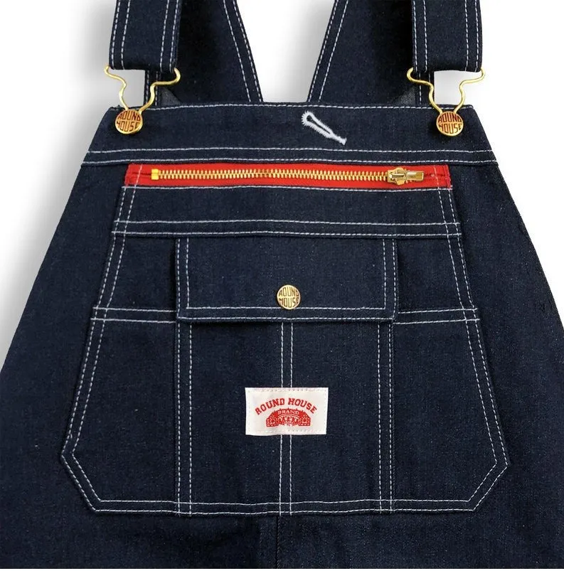 Round House Bib Overalls #980 Utility Zipper-Bib Blue Denim - Zipper Fly