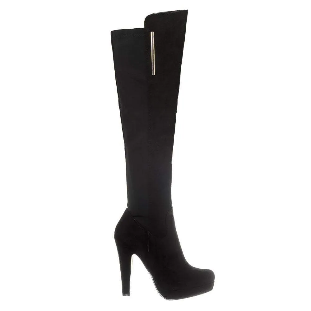 Sacramento High Heel Platform Knee High Boot Elastic Panel