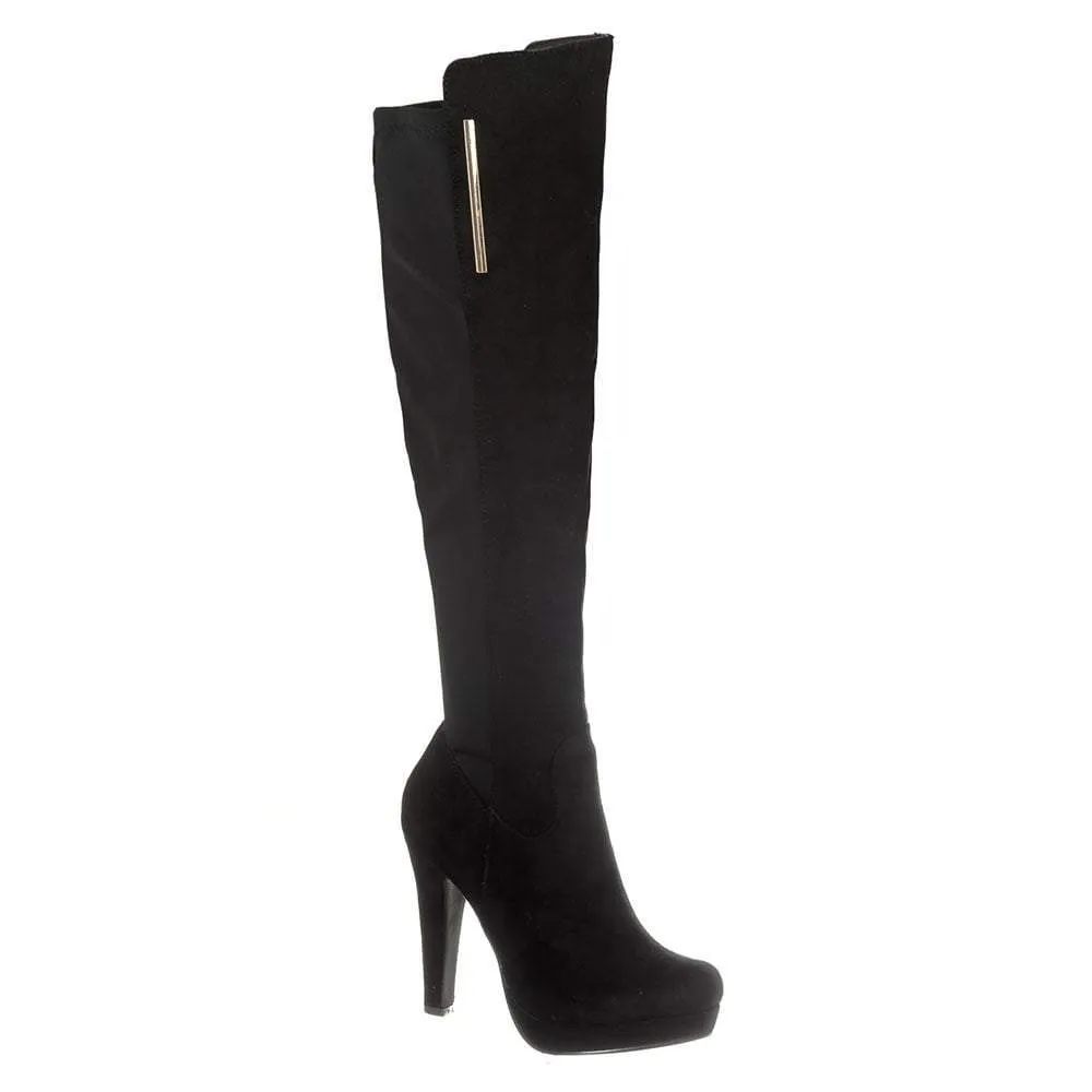 Sacramento High Heel Platform Knee High Boot Elastic Panel