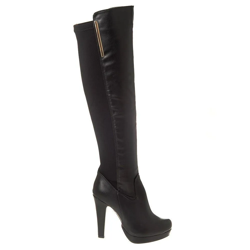 Sacramento High Heel Platform Knee High Boot Elastic Panel