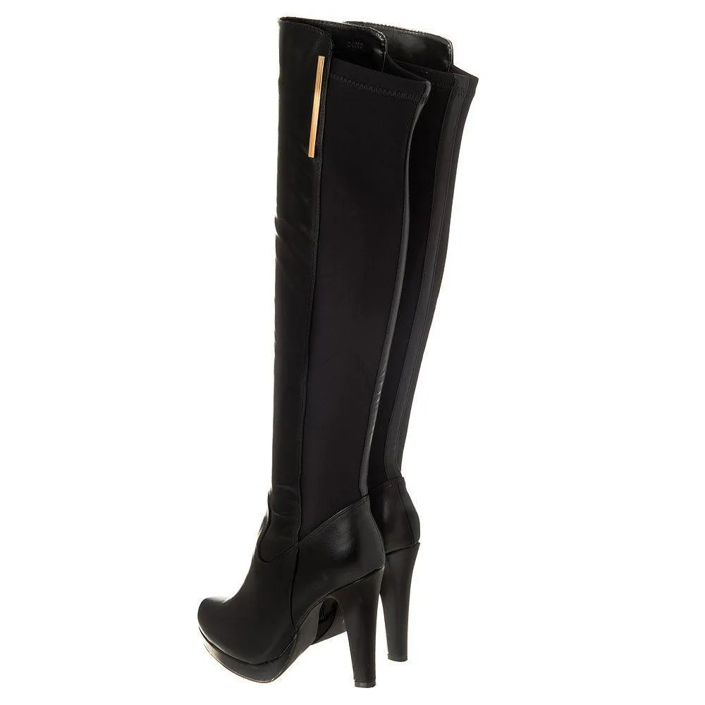 Sacramento High Heel Platform Knee High Boot Elastic Panel