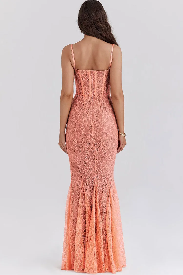 Sexy Sweetheart Neck Spaghetti Strap Lace Godet Fishtail Evening Maxi Dress