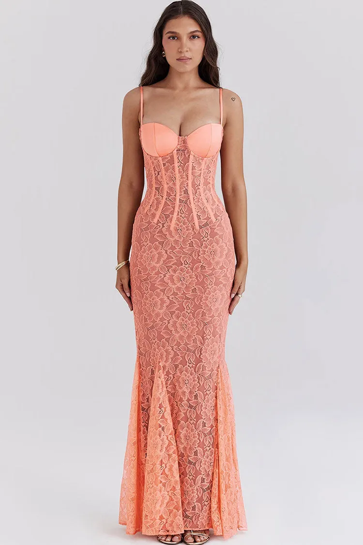 Sexy Sweetheart Neck Spaghetti Strap Lace Godet Fishtail Evening Maxi Dress