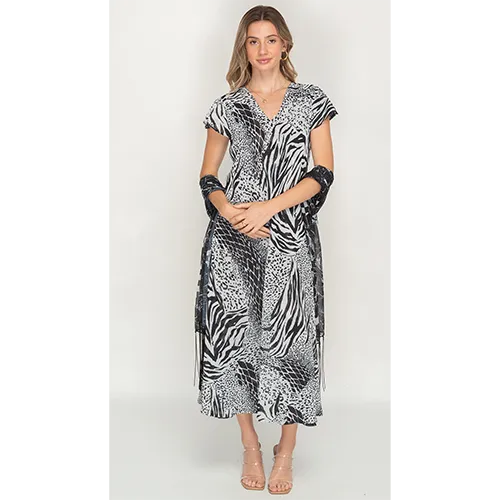 Sleeve Less Semi Long Animal Printed 2 in 1 Reversible Dress For Women