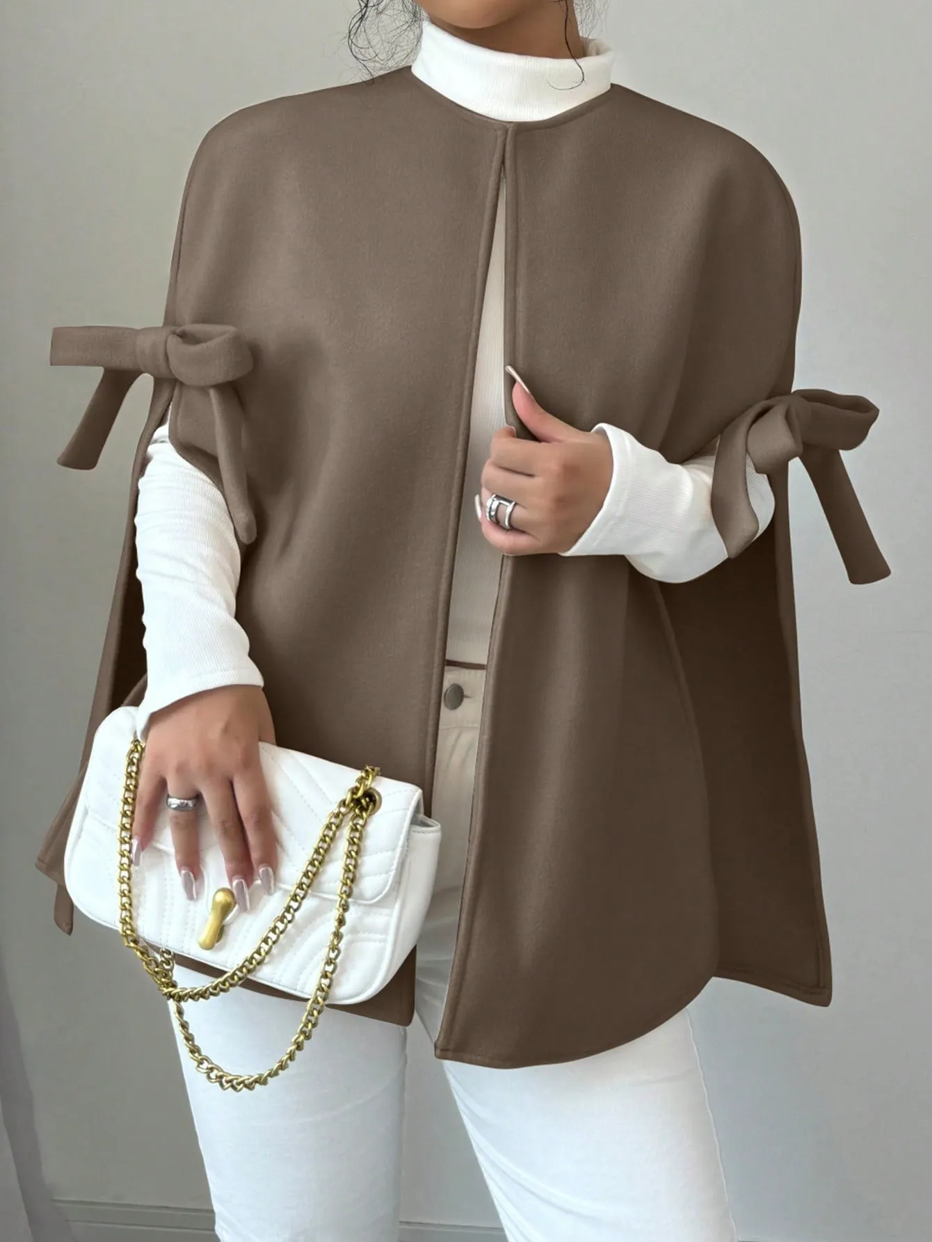 Solid Color Butterfly Sleeve Cape Design Elegant Overcoat