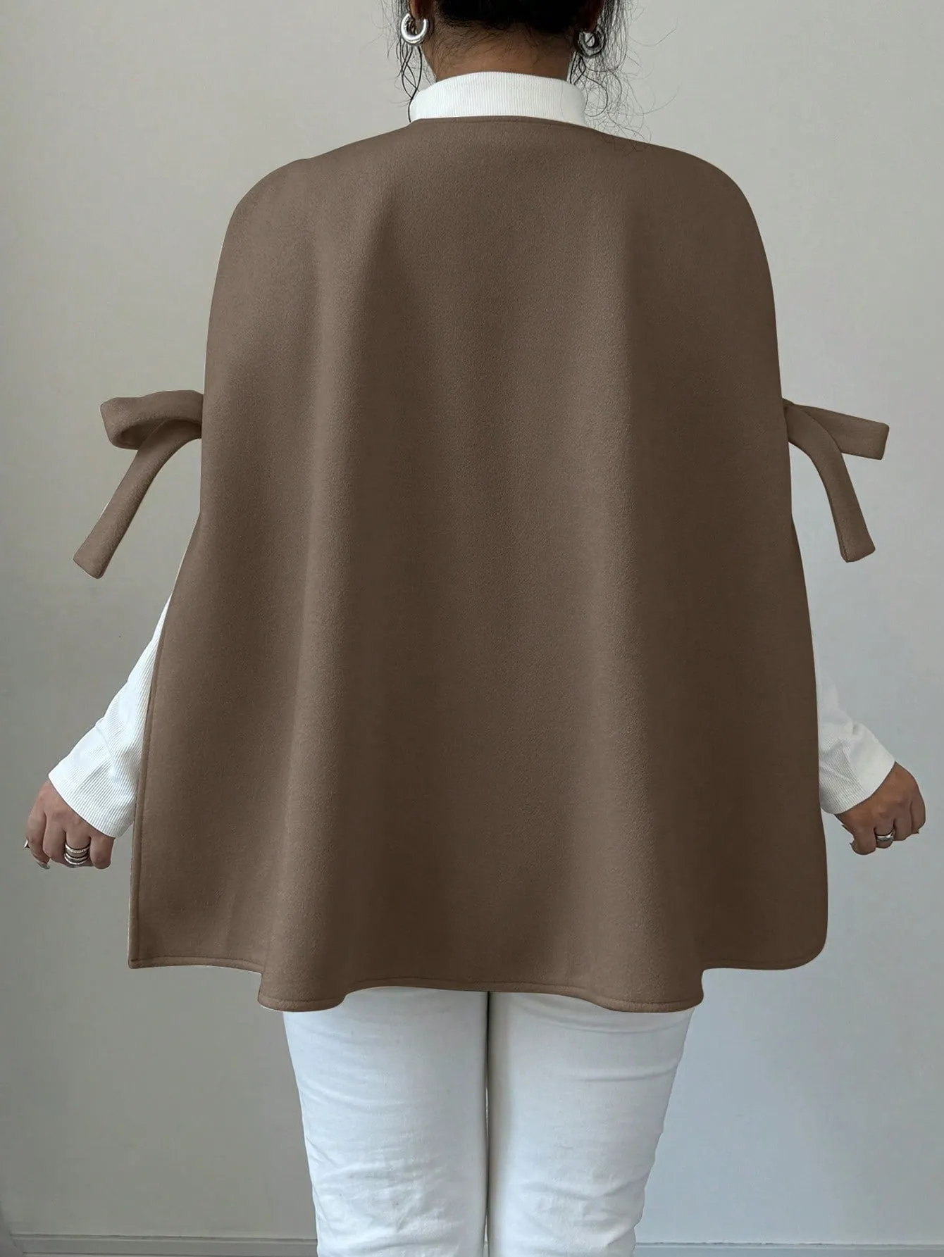 Solid Color Butterfly Sleeve Cape Design Elegant Overcoat