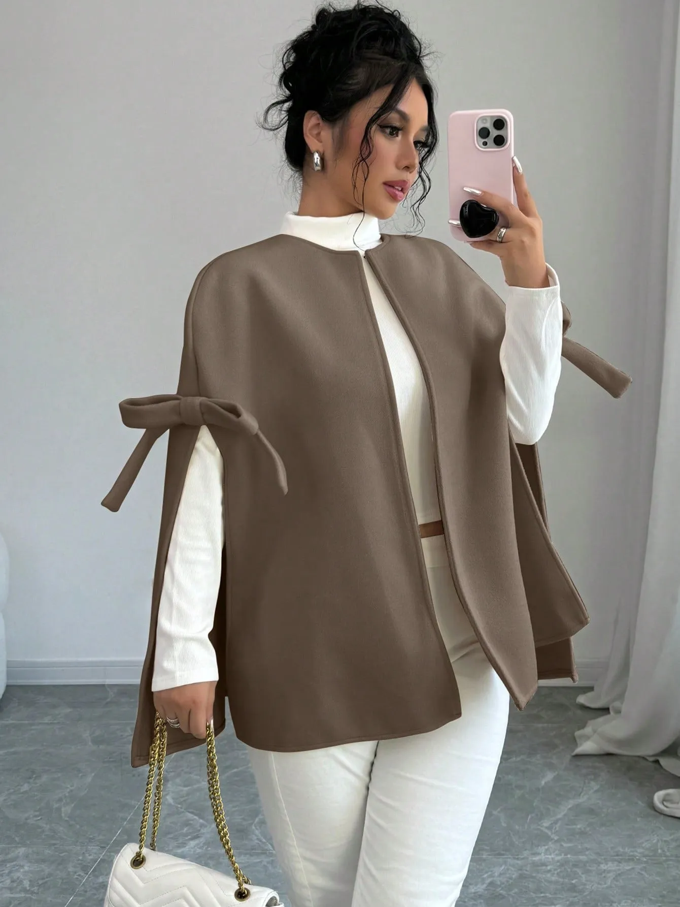 Solid Color Butterfly Sleeve Cape Design Elegant Overcoat