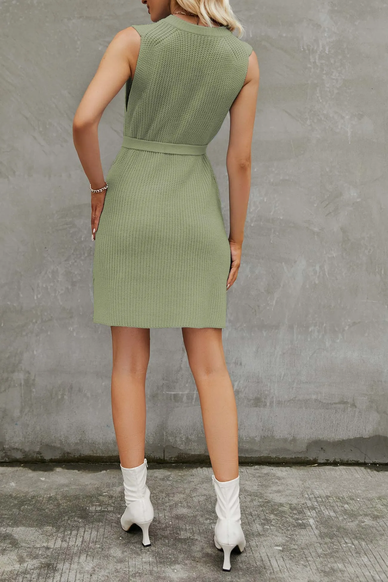 Solid Color Tie-up Side Slit Knit Tank Dress