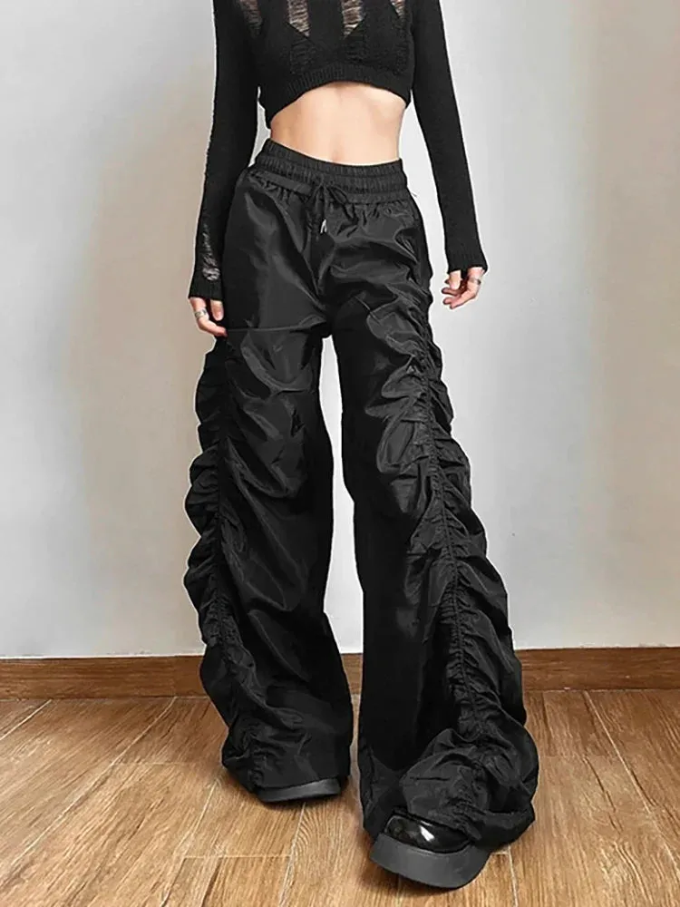 Solid Halloween Shirring Black Pants