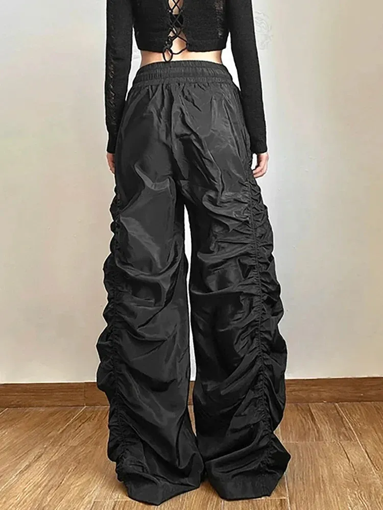 Solid Halloween Shirring Black Pants