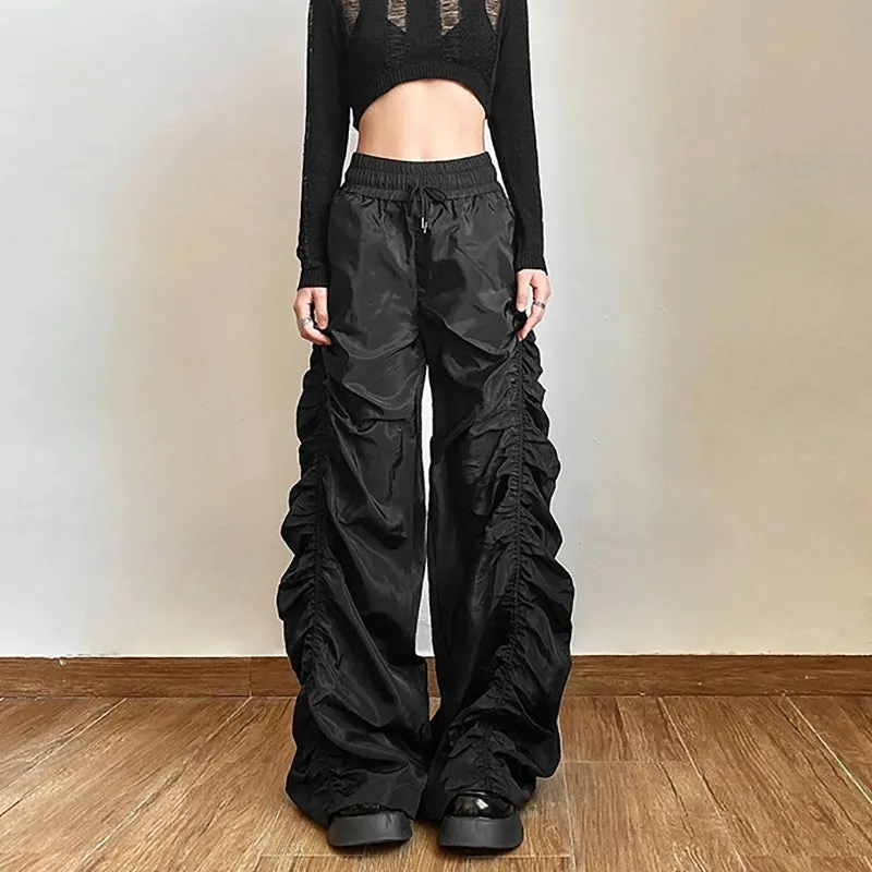 Solid Halloween Shirring Black Pants