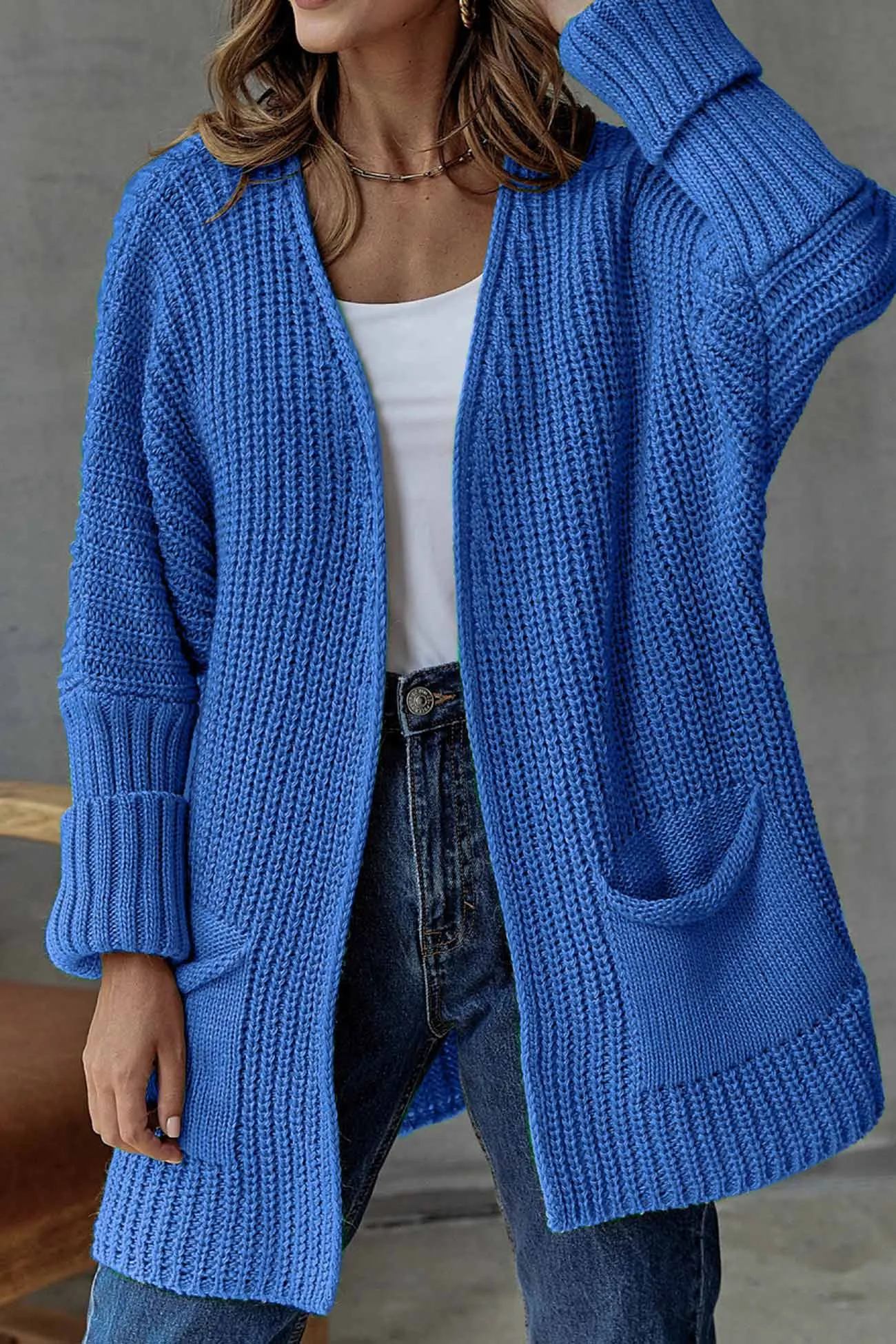 Solid Open Front Long Cardigan