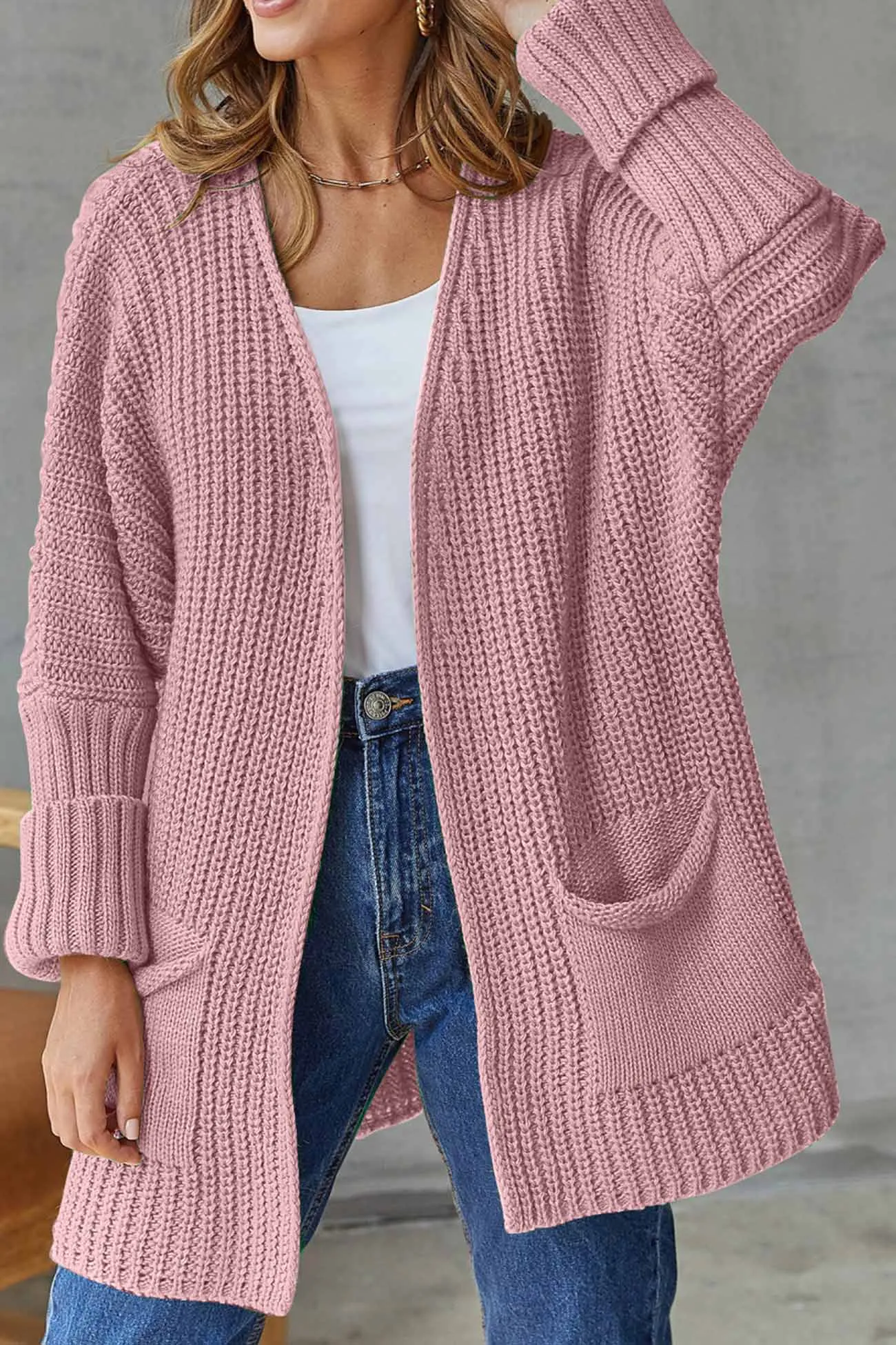 Solid Open Front Long Cardigan