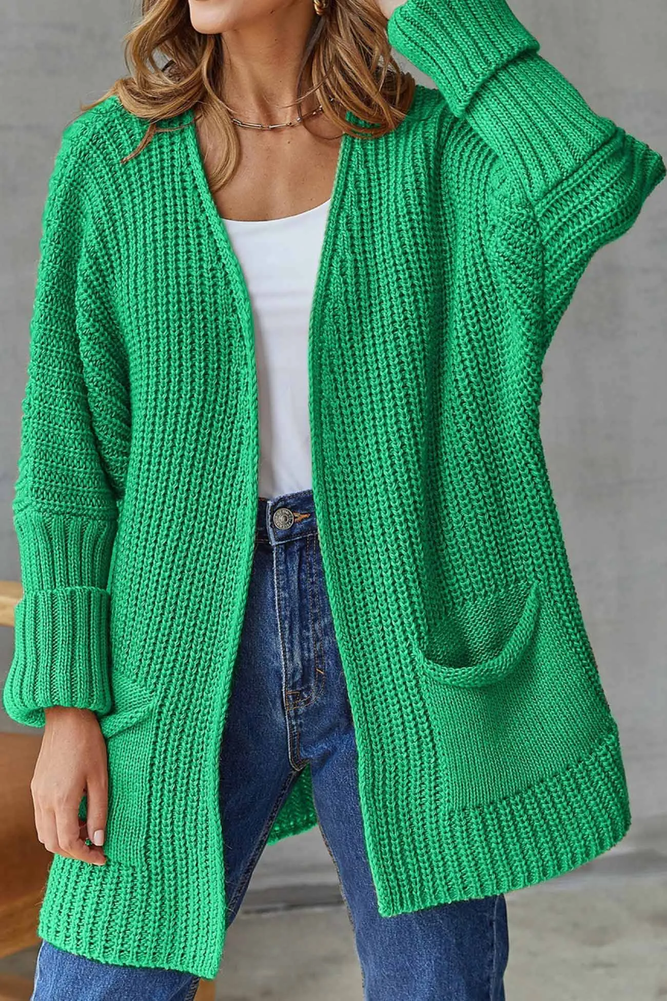 Solid Open Front Long Cardigan