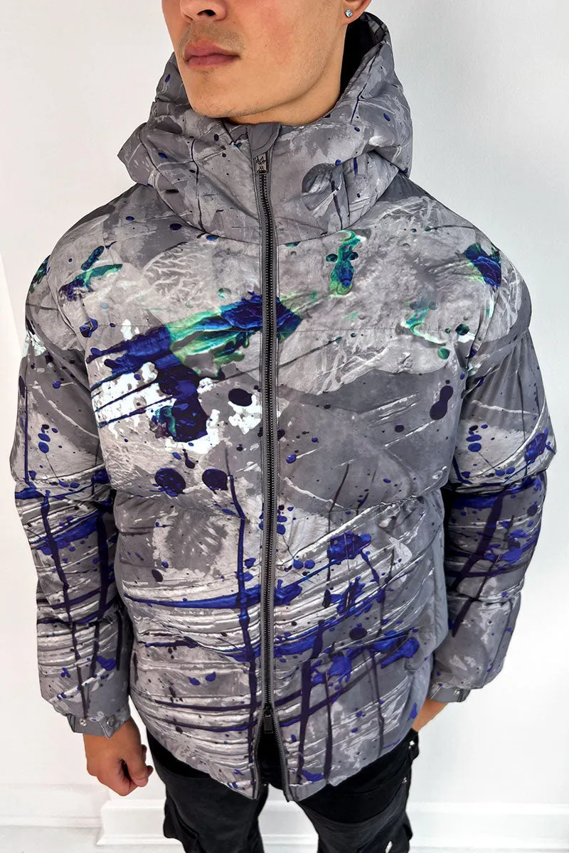 Splatter Puffer Jacket - Grey