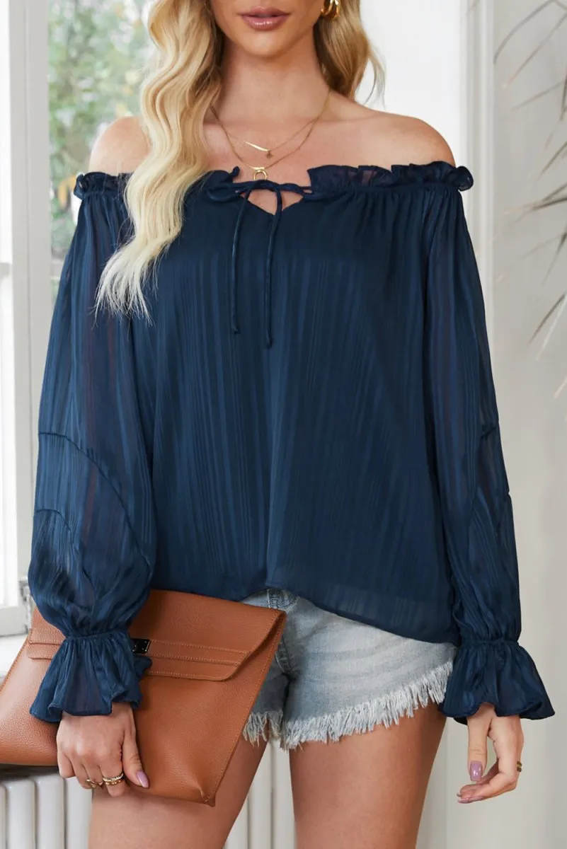 Stormy Night Blue Off Shoulder Blouse