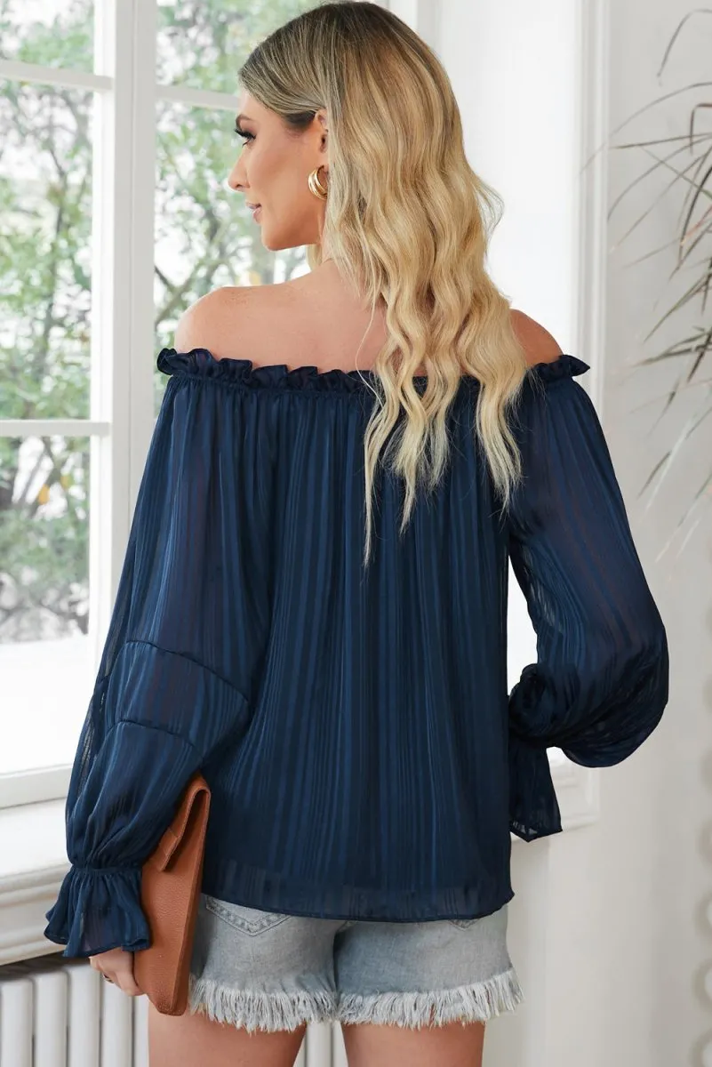 Stormy Night Blue Off Shoulder Blouse