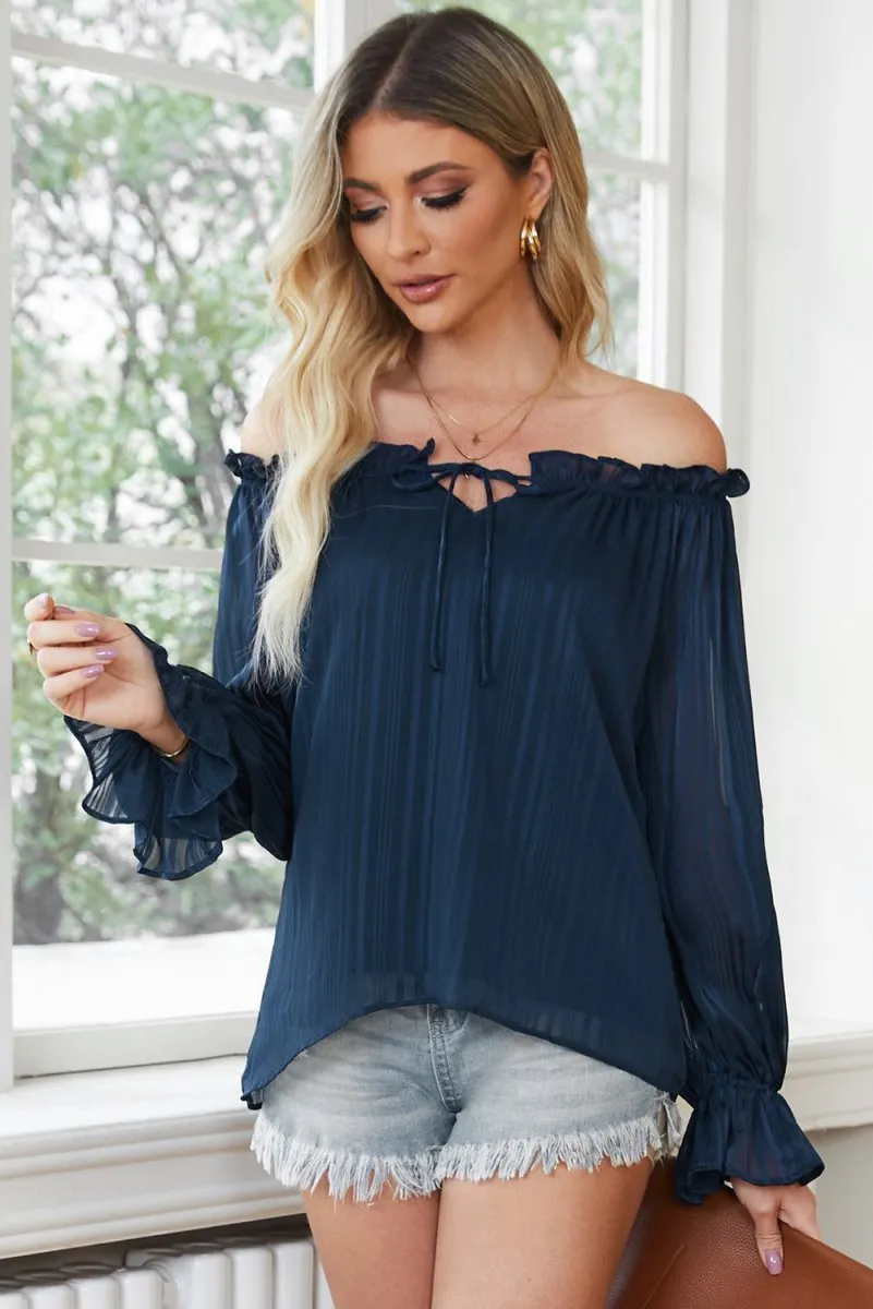 Stormy Night Blue Off Shoulder Blouse