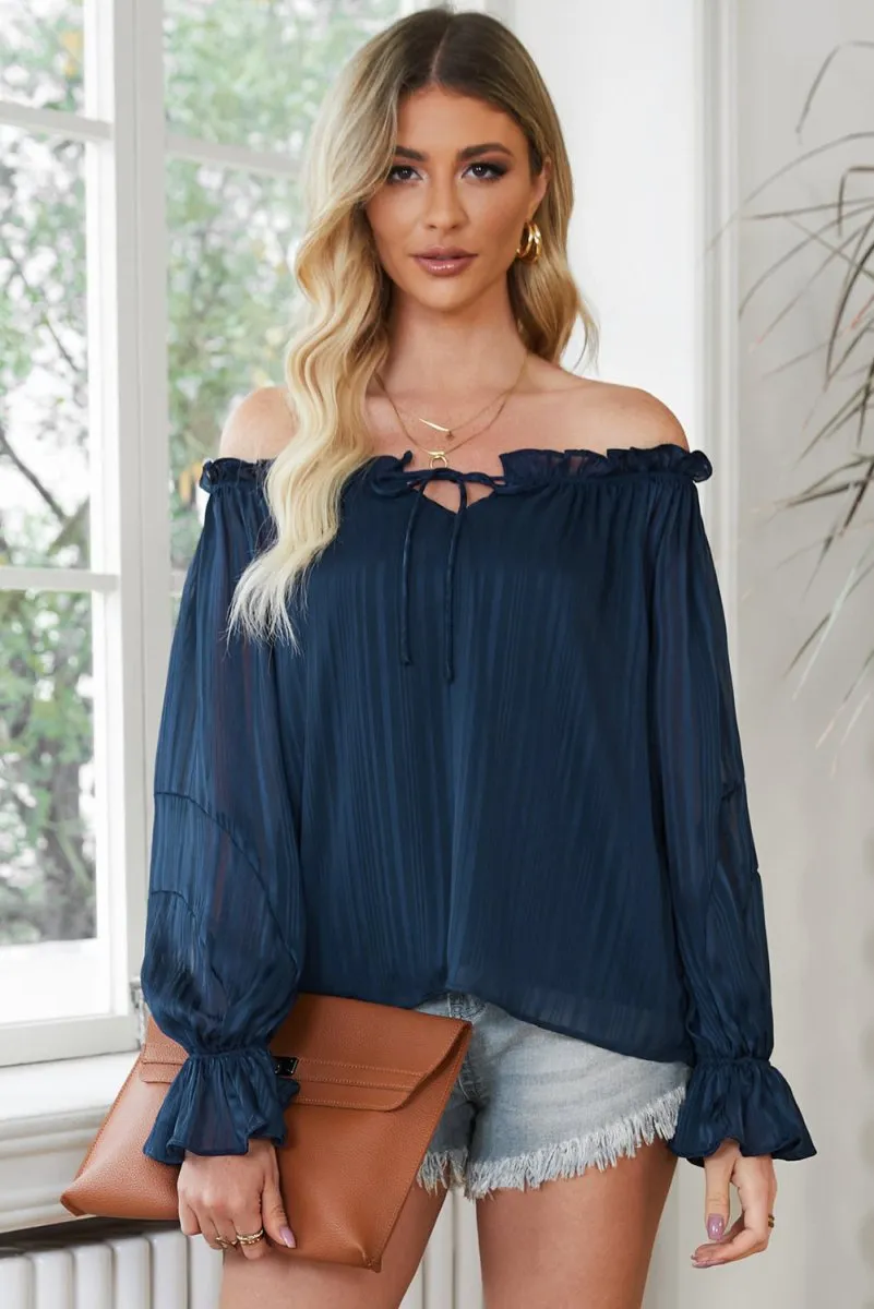 Stormy Night Blue Off Shoulder Blouse