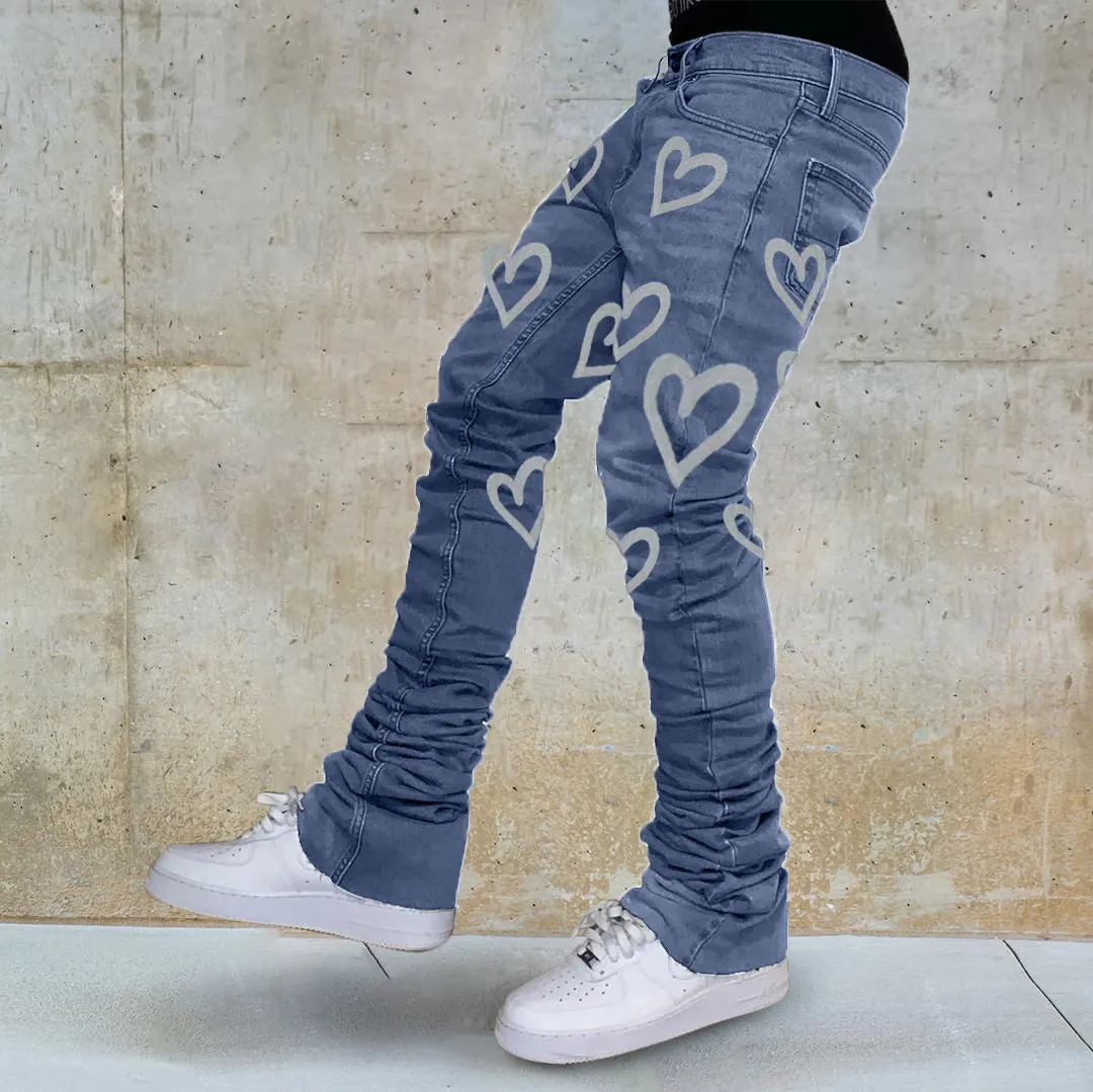 Street Style Heart Print Graffiti Casual Jeans