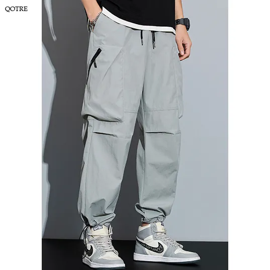 Street Style Loose Fit Bellows Pocket Wide Leg Cargo Pants