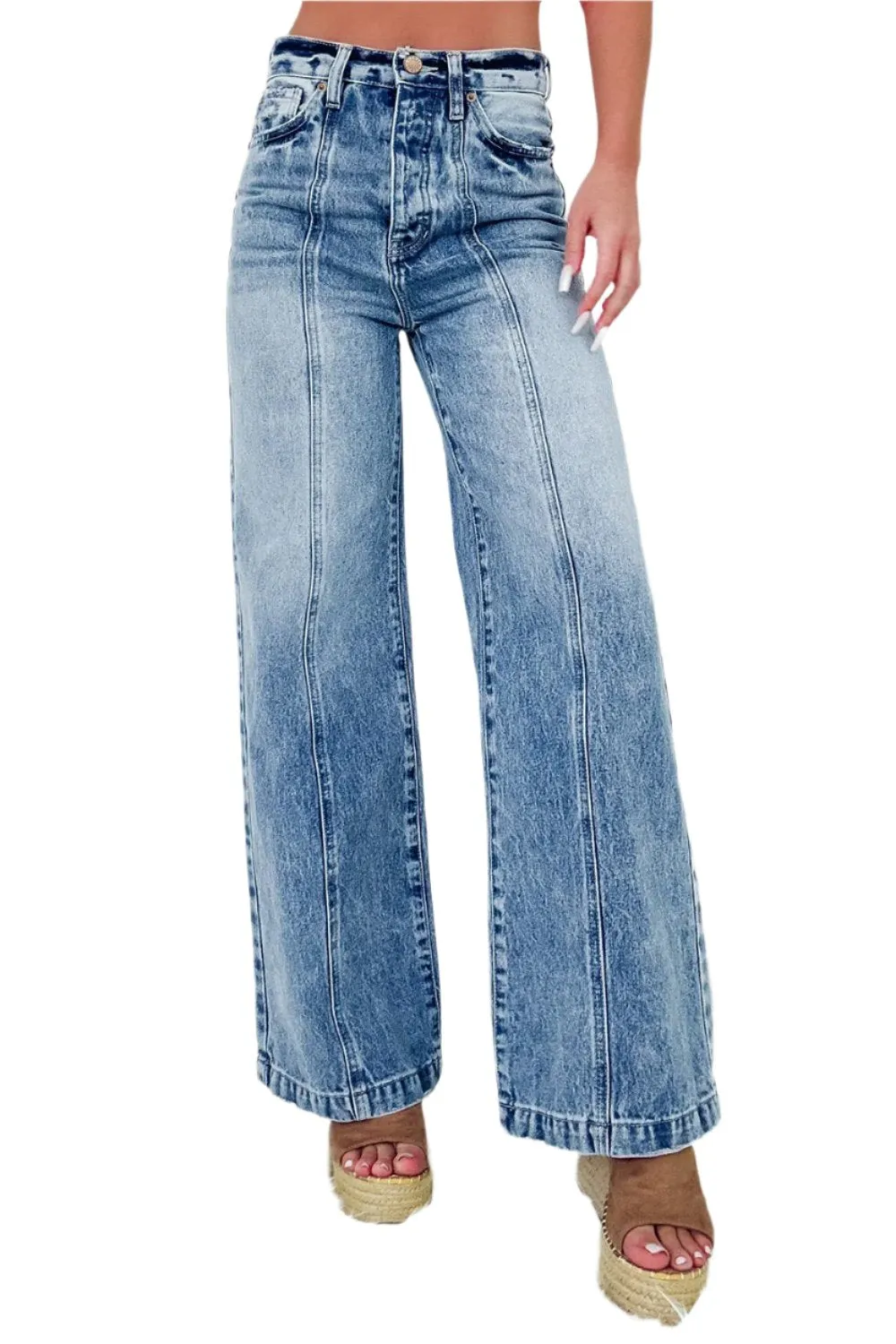 TEEK - High Waist Wide Leg Medium Wash Jeans