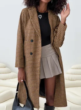 Temperature Longline Coat Brown Plaid