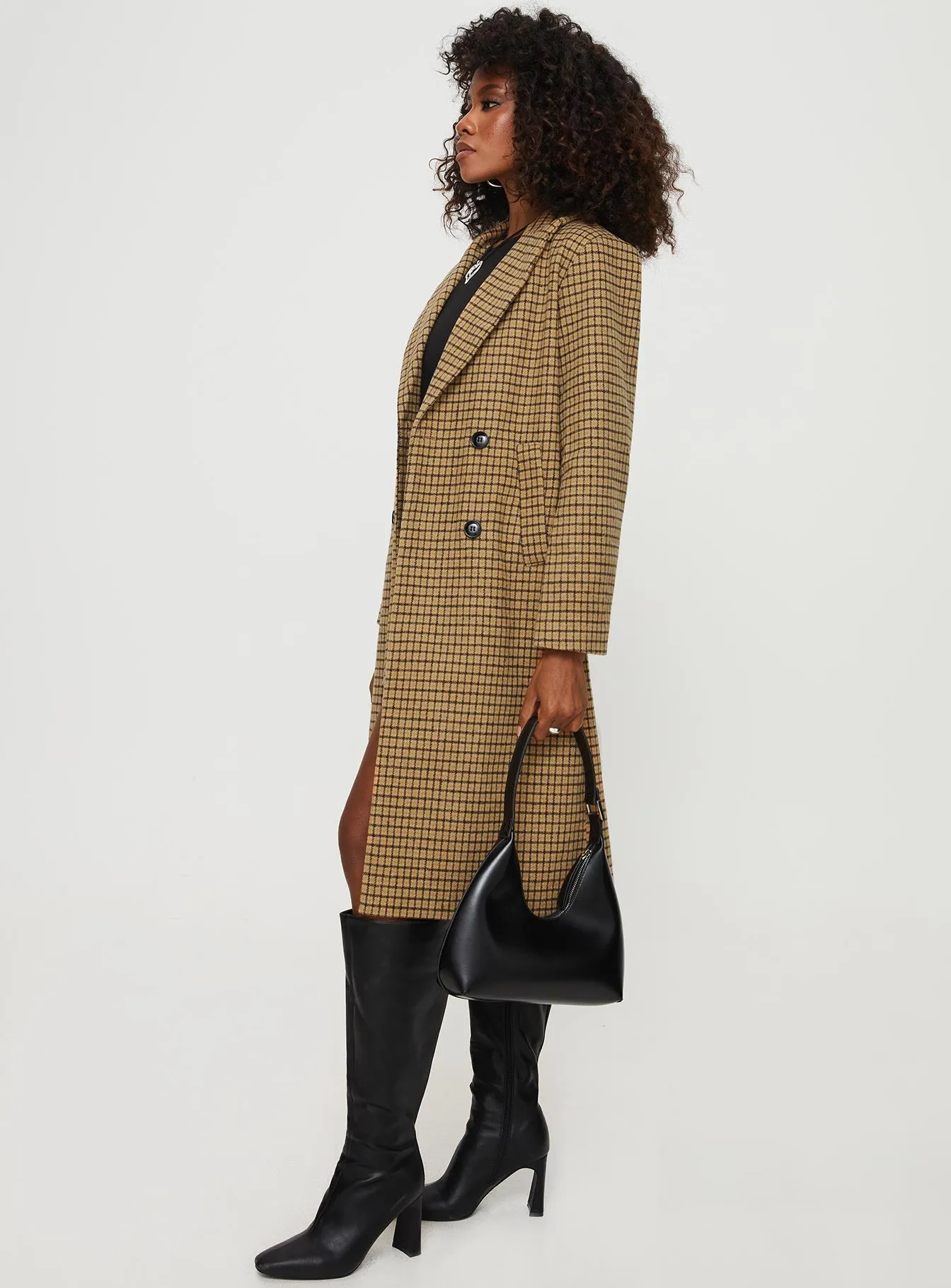 Temperature Longline Coat Brown Plaid