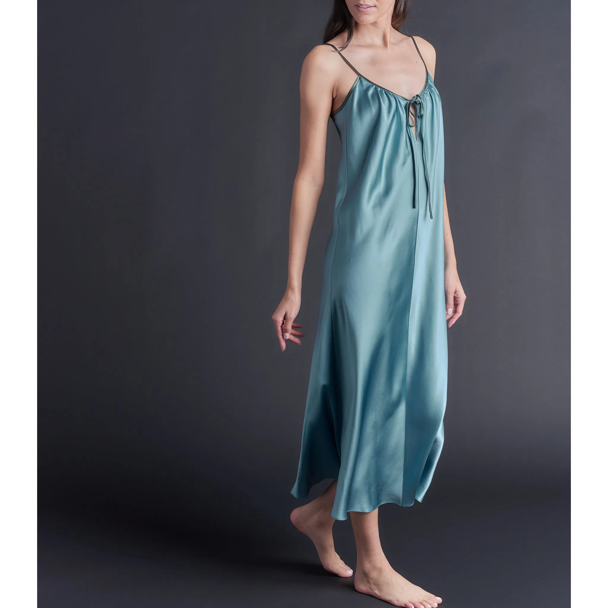 Thea Paneled Slip Dress in French Blue Bias Silk Charmeuse