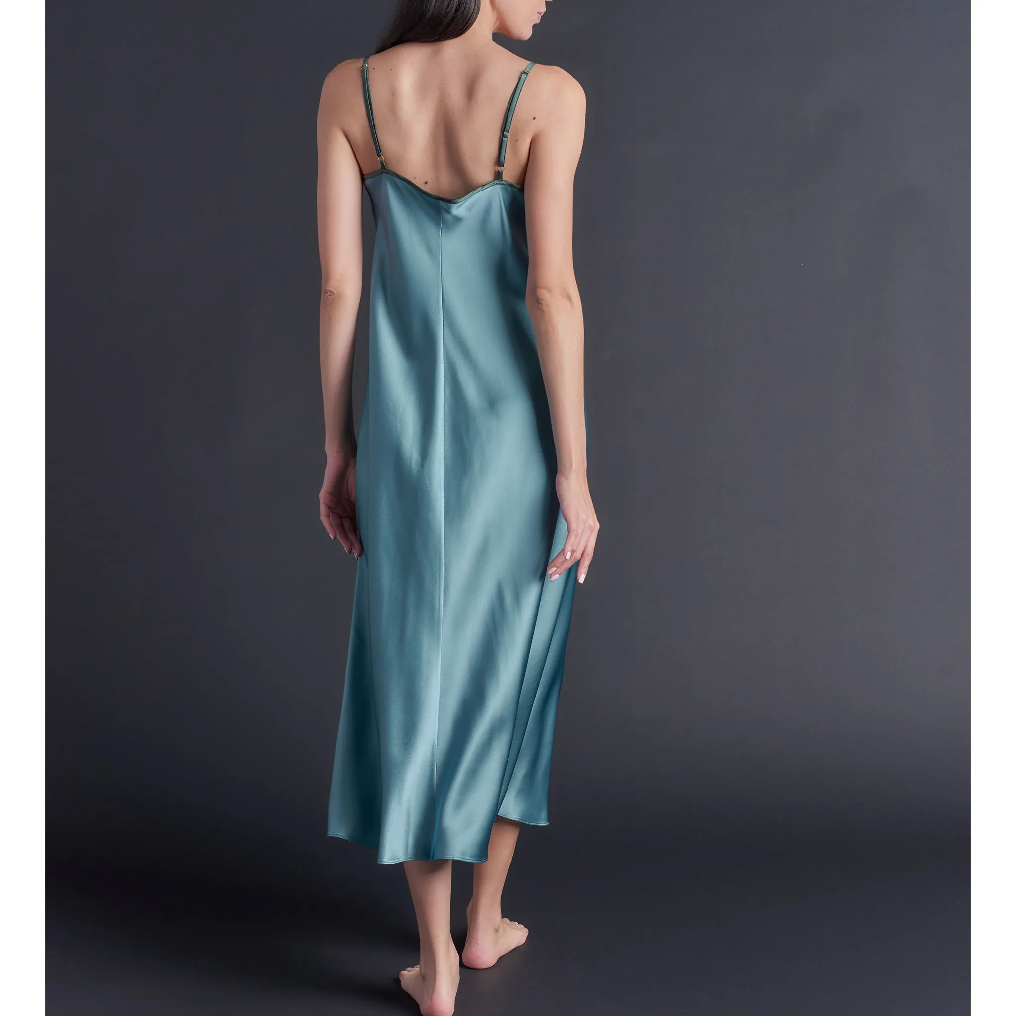 Thea Paneled Slip Dress in French Blue Bias Silk Charmeuse