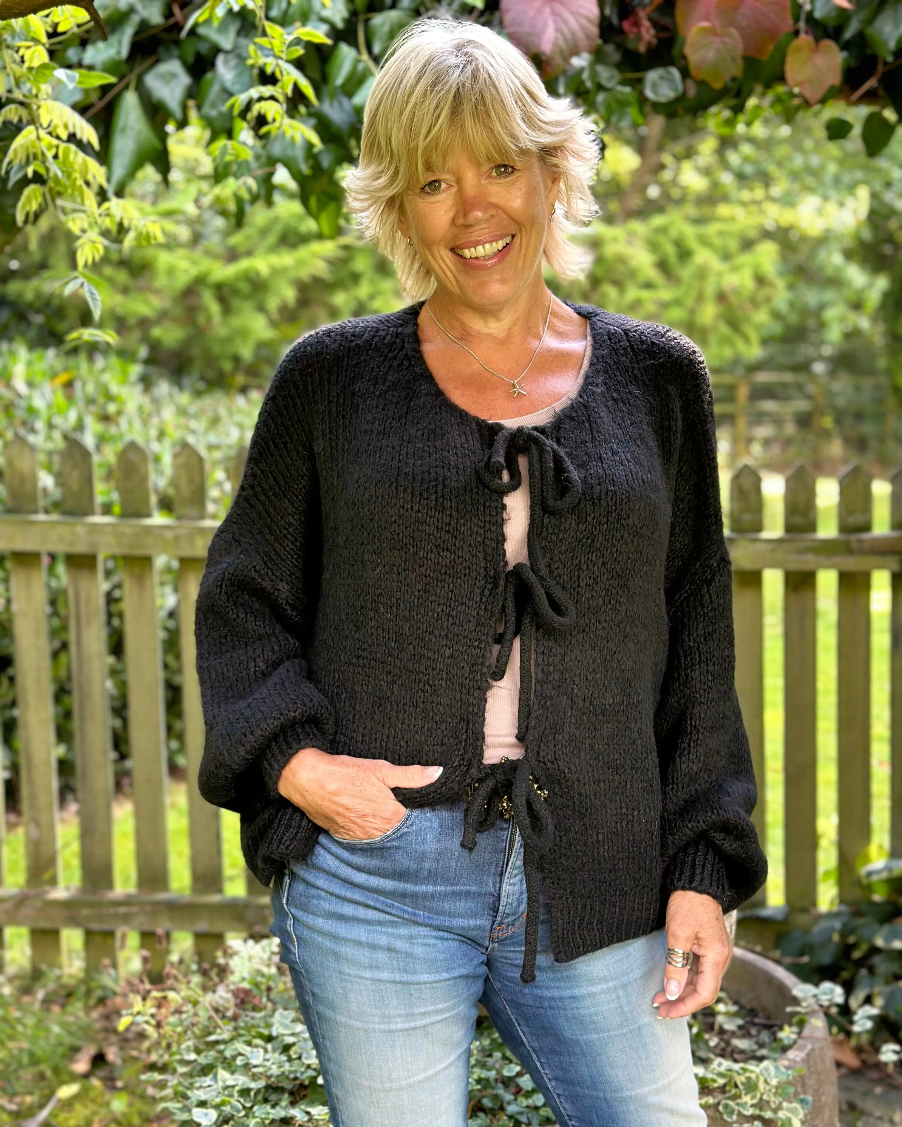 Tie-Front Mohair Cardigan - Black