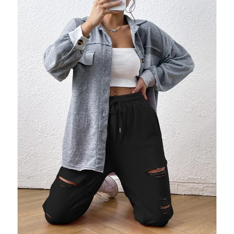 Tie Sports Loose Fit Distressed Elastic Waist Pants