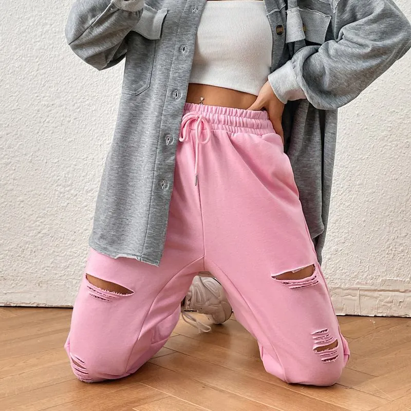 Tie Sports Loose Fit Distressed Elastic Waist Pants