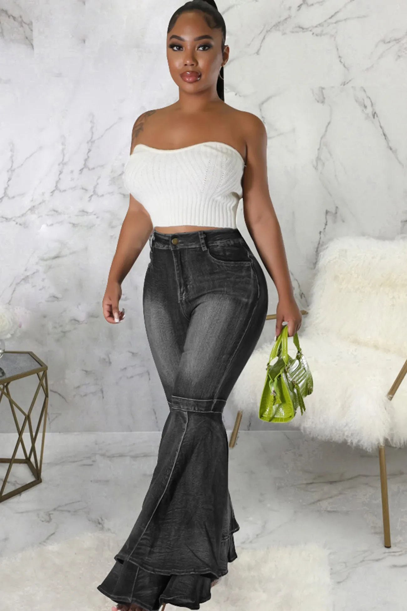 Tiered Flares High Rise Jeans