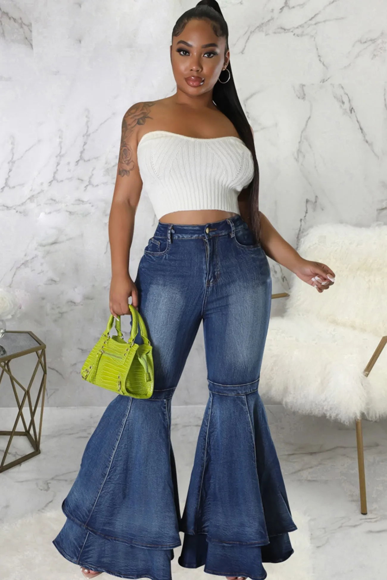 Tiered Flares High Rise Jeans