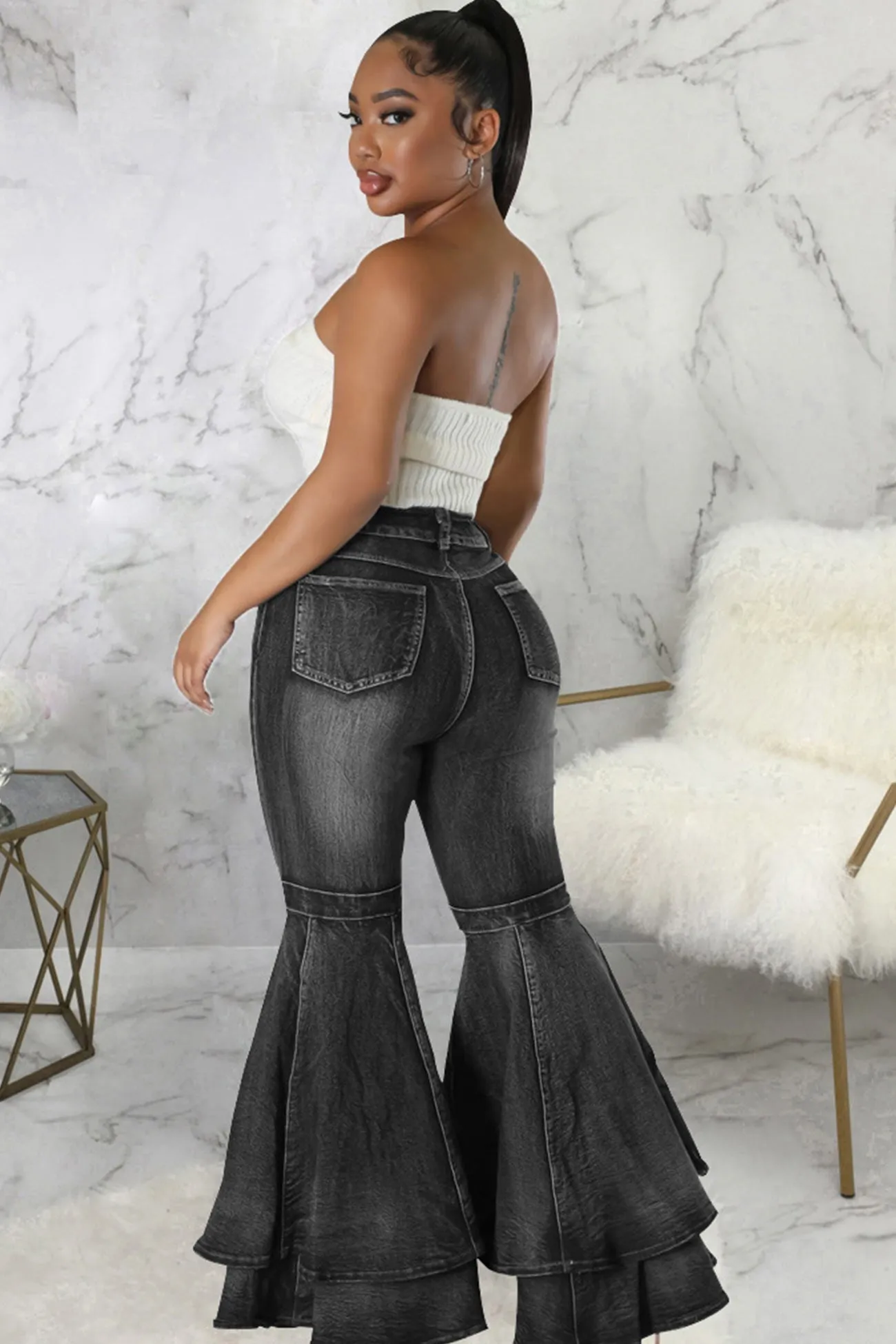 Tiered Flares High Rise Jeans