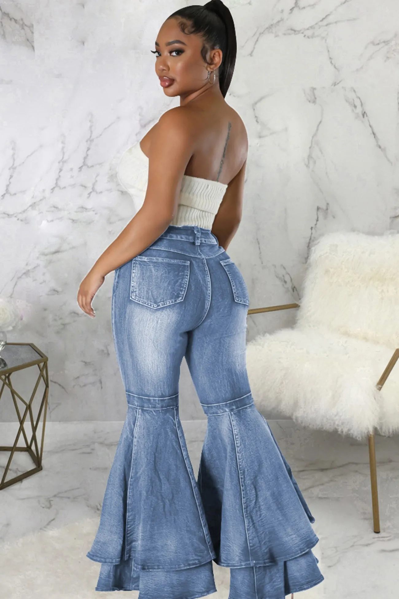 Tiered Flares High Rise Jeans