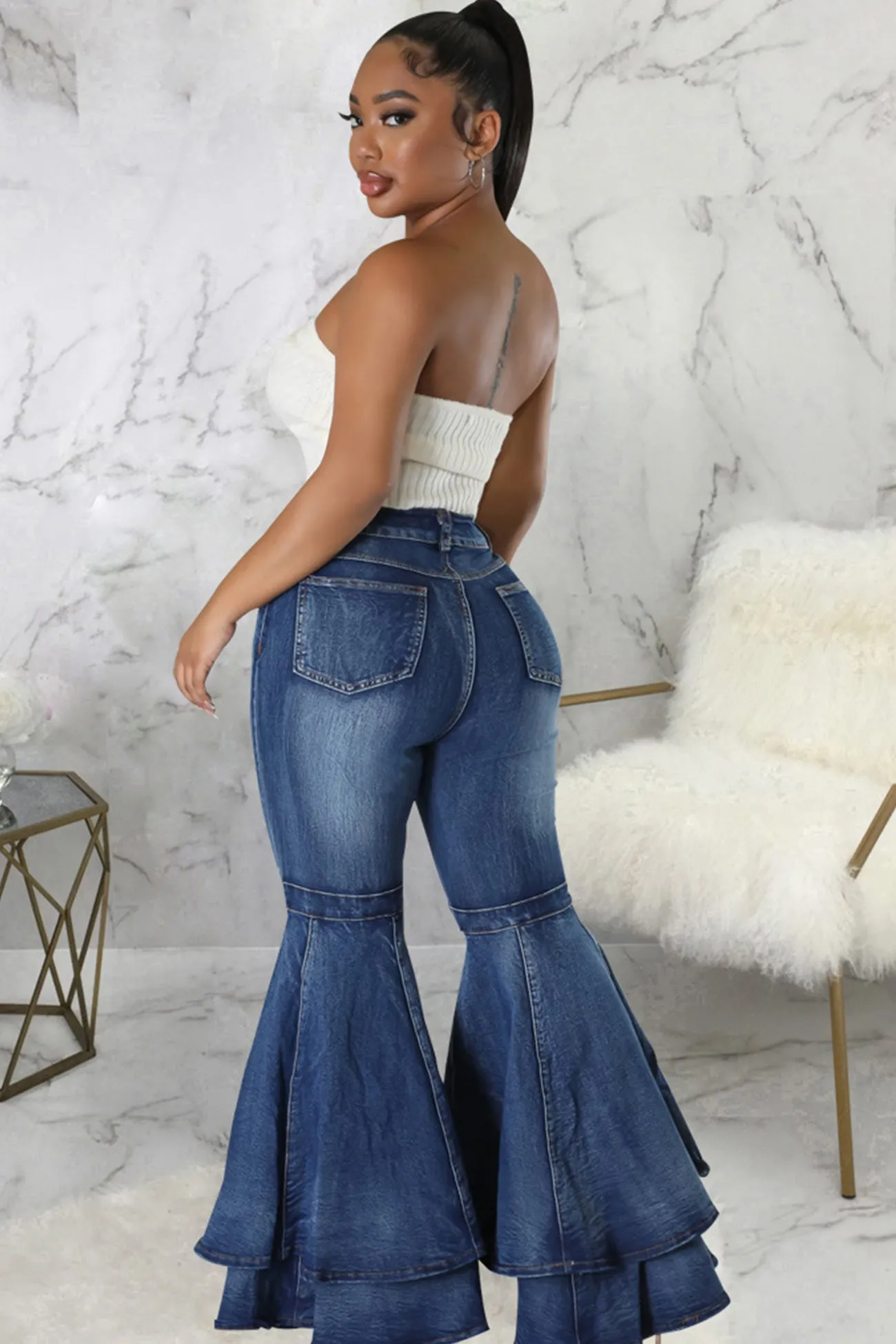 Tiered Flares High Rise Jeans