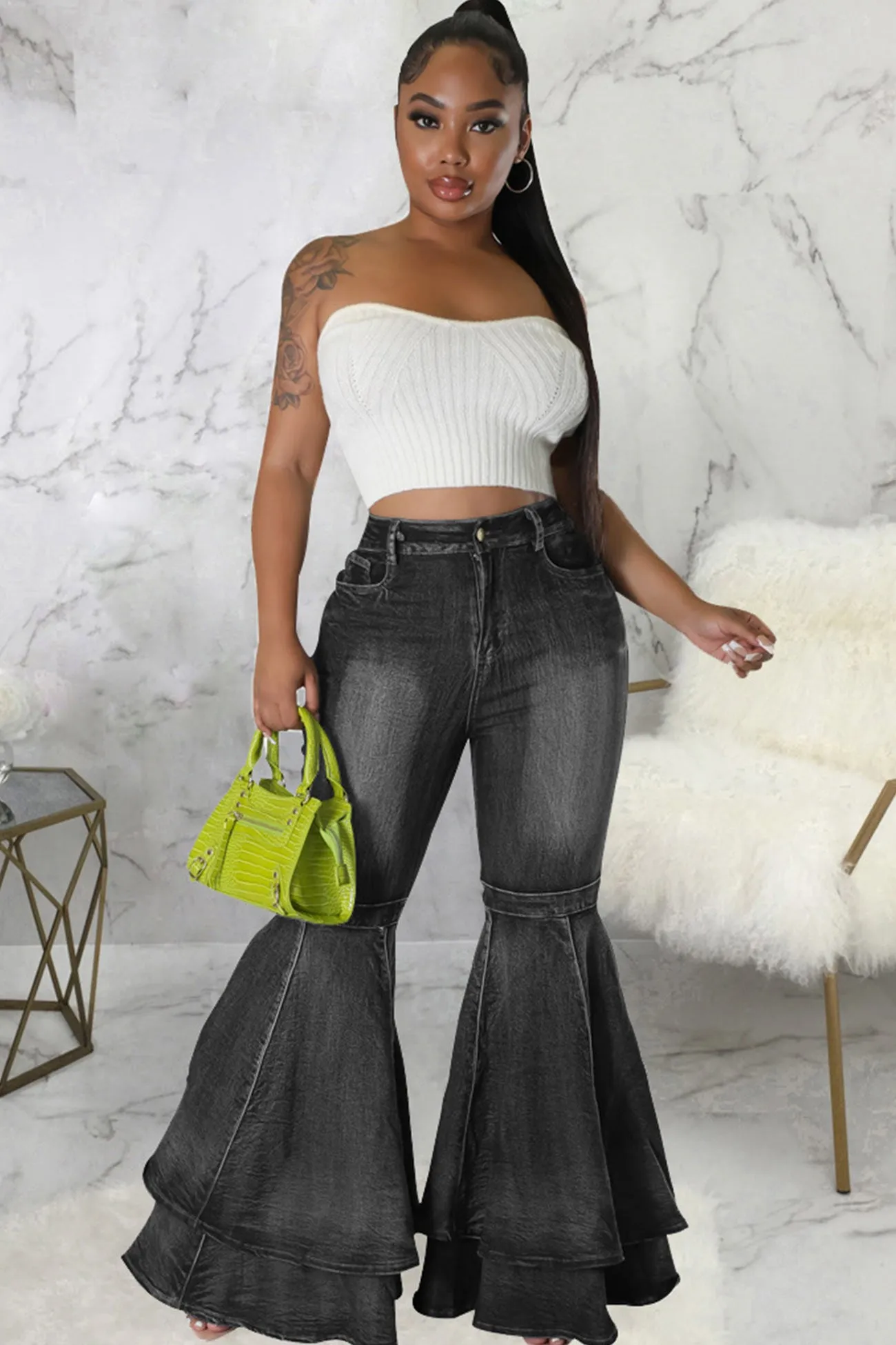 Tiered Flares High Rise Jeans