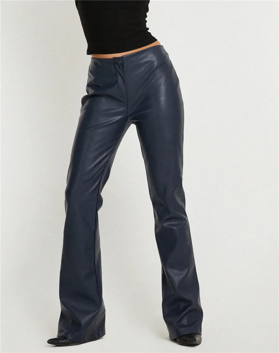 Trendy Solid Pink Faux Leather Flare Pants