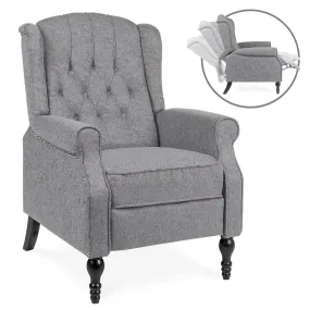 Tufted Upholstered Wingback Push Back Recliner Armchair w/ Nailhead Trim