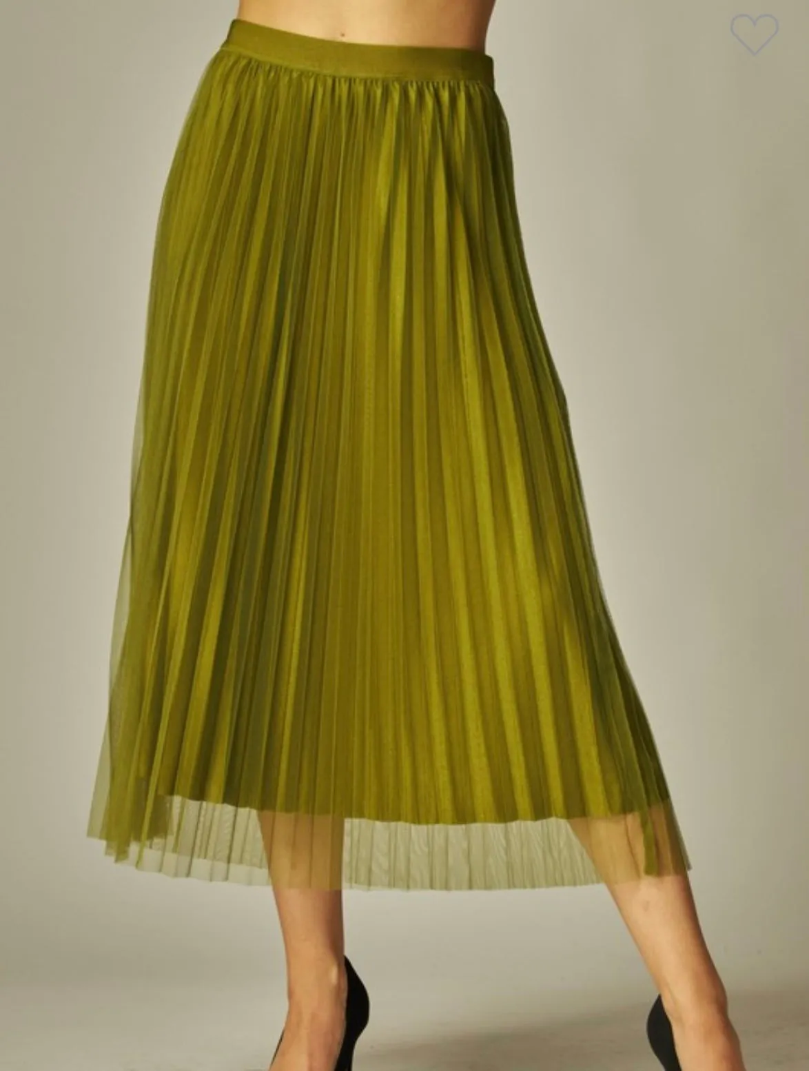 Tulle Satin Double Layered Pleated Skirt