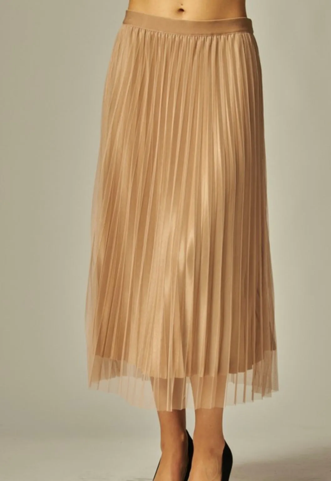 Tulle Satin Double Layered Pleated Skirt