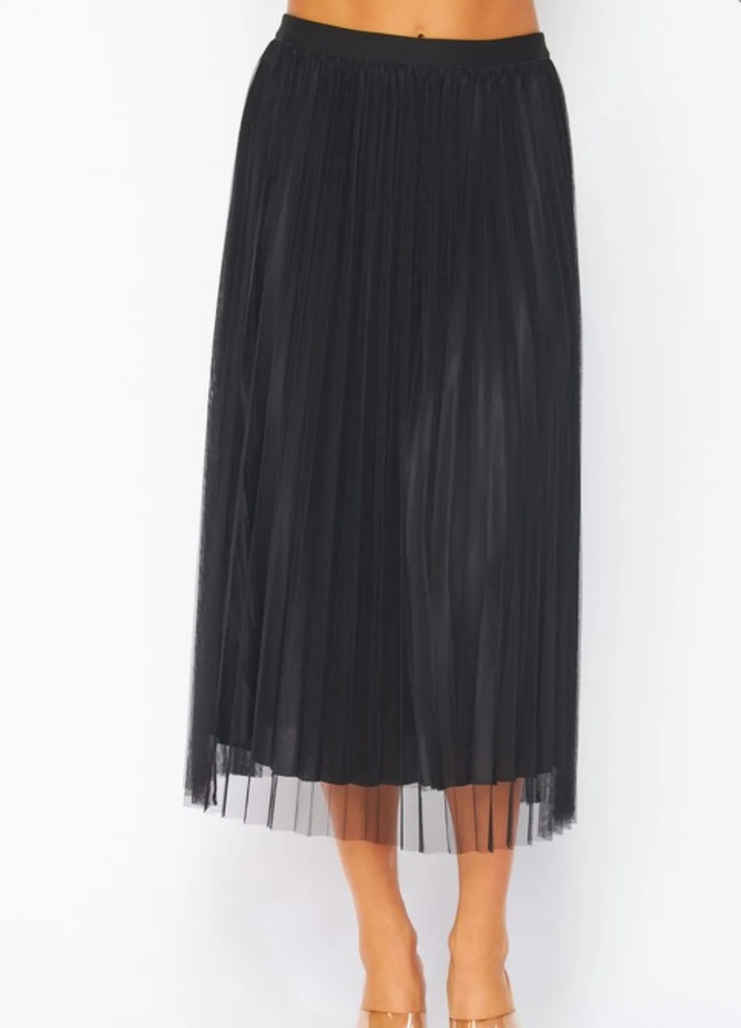 Tulle Satin Double Layered Pleated Skirt