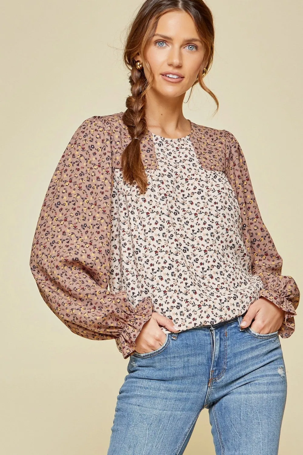 Two-Tone Floral Blouse